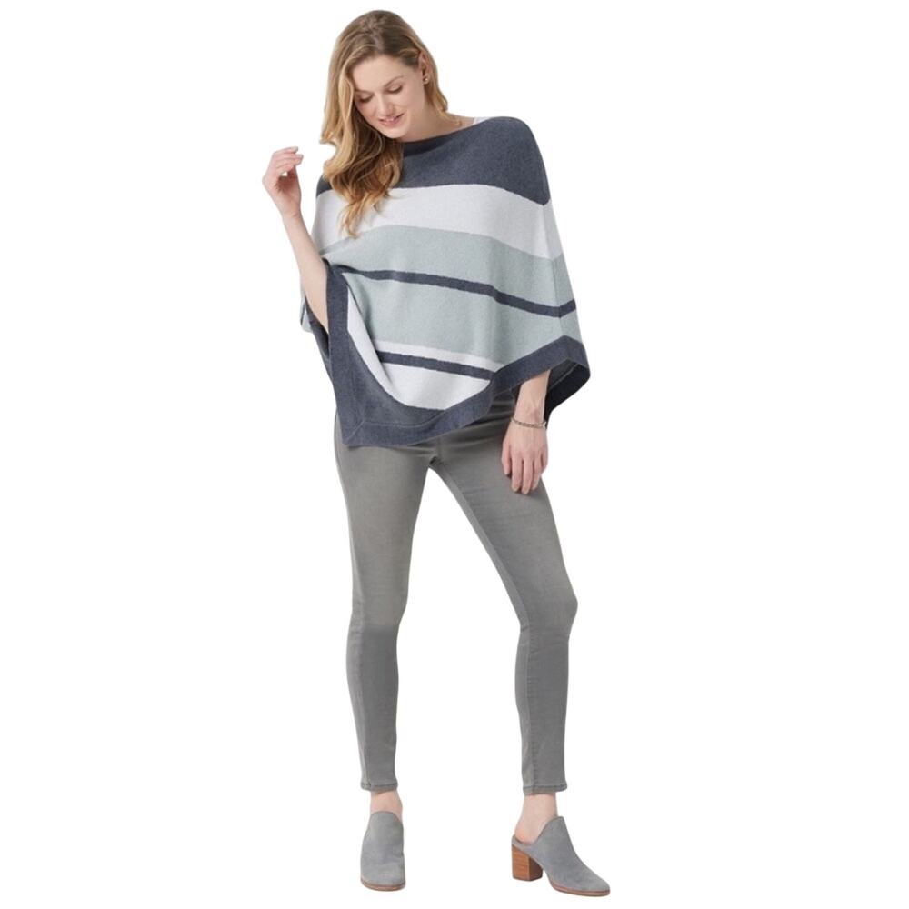 Barefoot Dreams Poncho Ocean Breeze CozyChic Ultra Lite Striped One Size